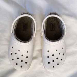 CROCS white fleeced slip on shoes